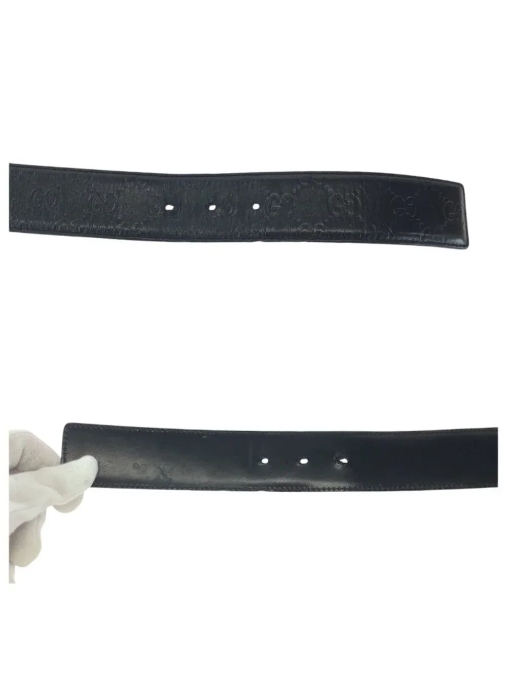 Gucci Guccissima Interlocking 85 Black Silver Leather Belt Buckle